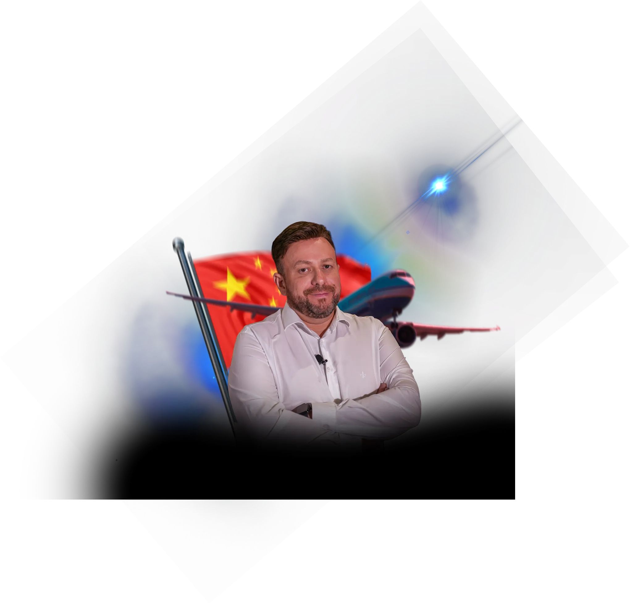 Marcio com fundo de avião com bandeira da china